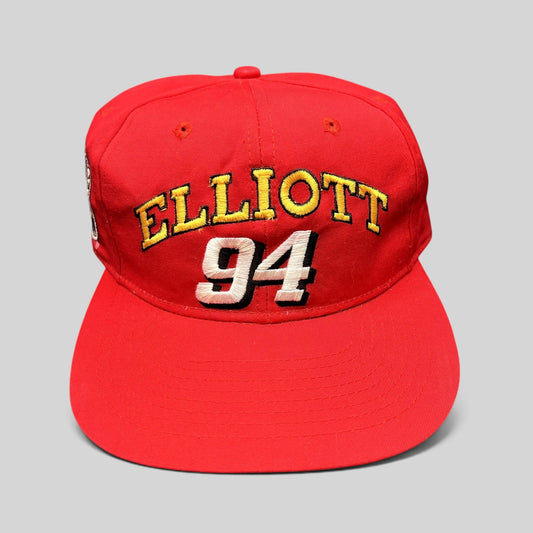 Raree Finds vintage 1995 Bill Elliott 94 McDonald’s NASCAR red snapback hat with yellow and white embroidery