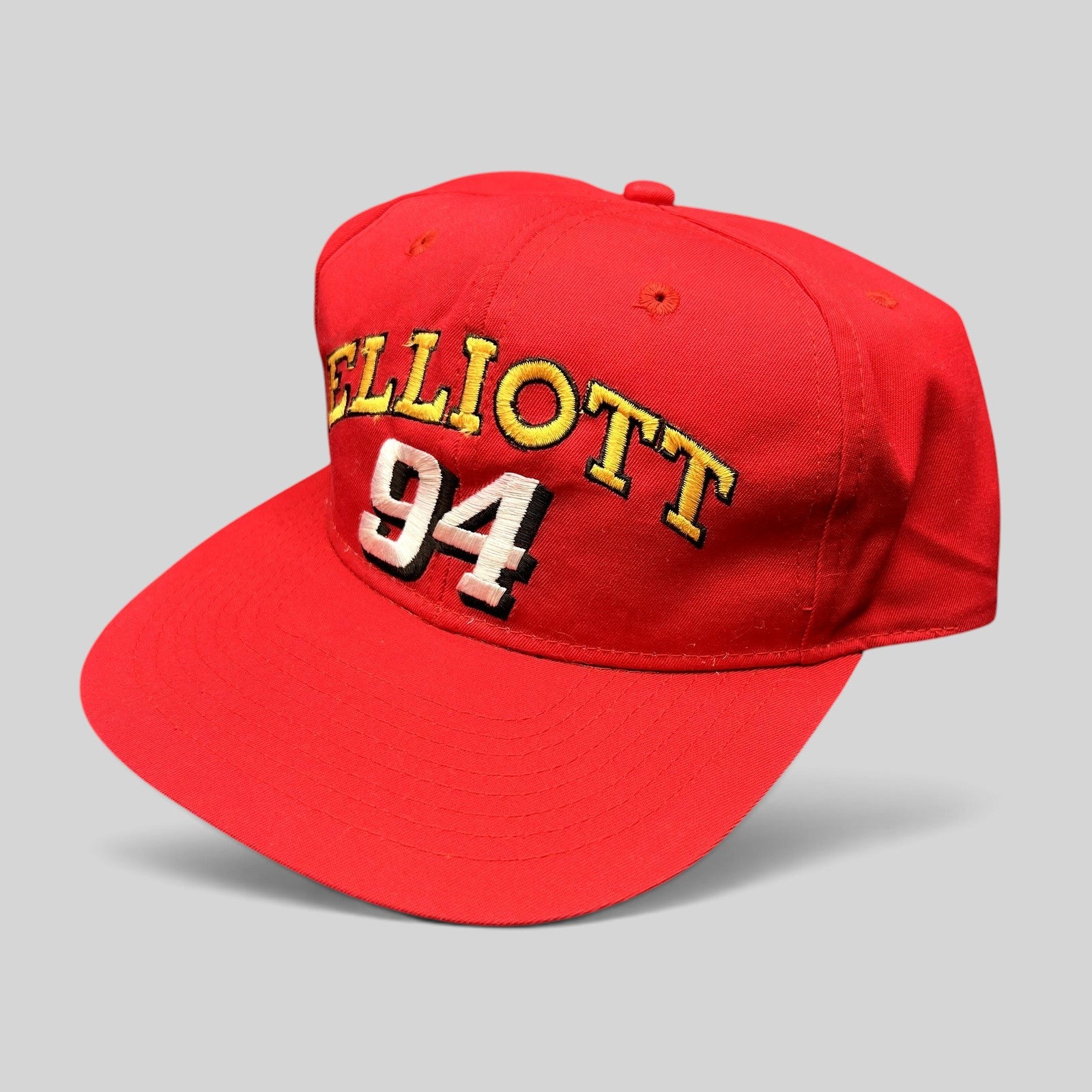 Raree Finds vintage 1995 Bill Elliott 94 McDonald’s NASCAR red snapback hat with yellow and white embroidery