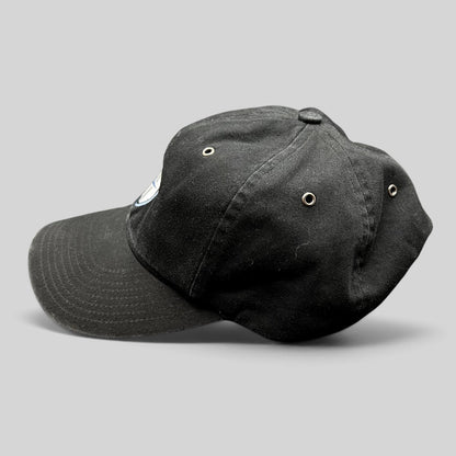 Raree Finds vintage black Nike soccer strapback hat with curved brim and embroidered shield crest logo