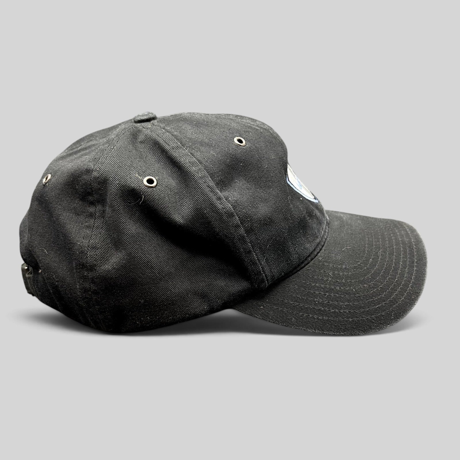 Raree Finds vintage black Nike soccer strapback hat with curved brim and embroidered shield crest logo