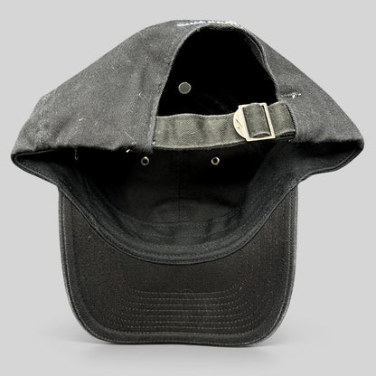 Raree Finds vintage black Nike soccer strapback hat featuring an adjustable metal buckle closure and curved brim.