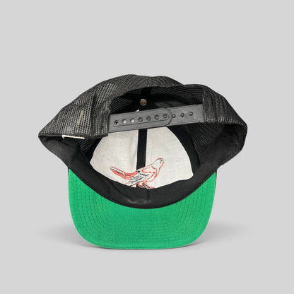 Raree Finds vintage 1980s Baltimore Orioles snapback hat with black mesh back and green underbrim