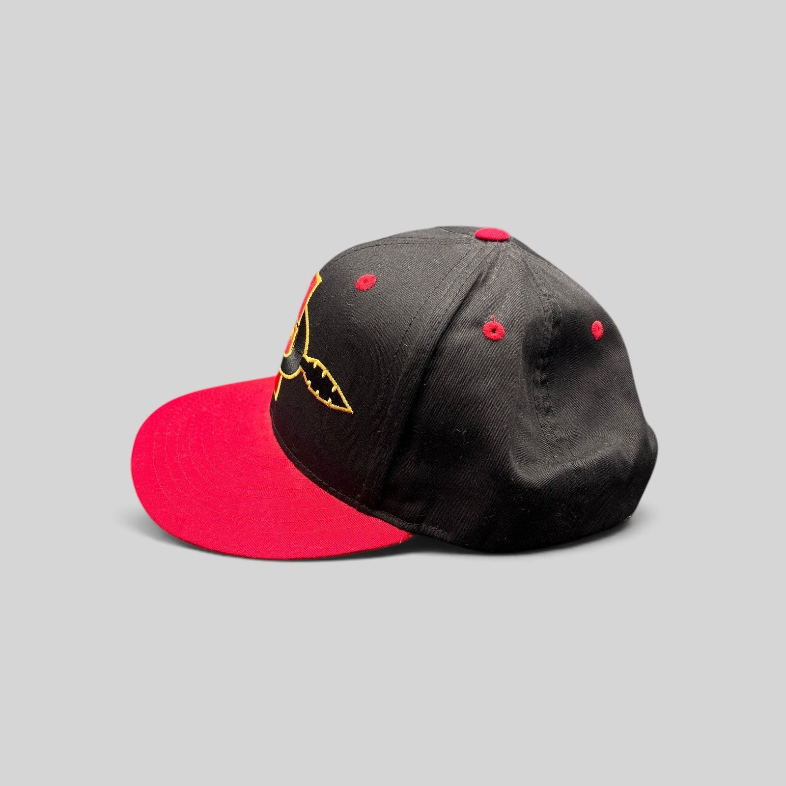 Raree Finds vintage San Diego State Aztecs snapback hat in black and red cotton with gold embroidered spear logo