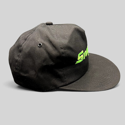 Raree Finds vintage 90s black snapback hat with neon green embroidered Snap-on Tools logo and structured crown