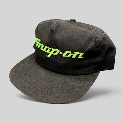 Raree Finds vintage 90s black snapback hat with neon green embroidered Snap-on Tools logo and adjustable closure
