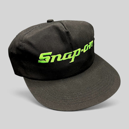Raree Finds vintage 90s black snapback hat with neon green embroidered Snap-on Tools logo and adjustable closure