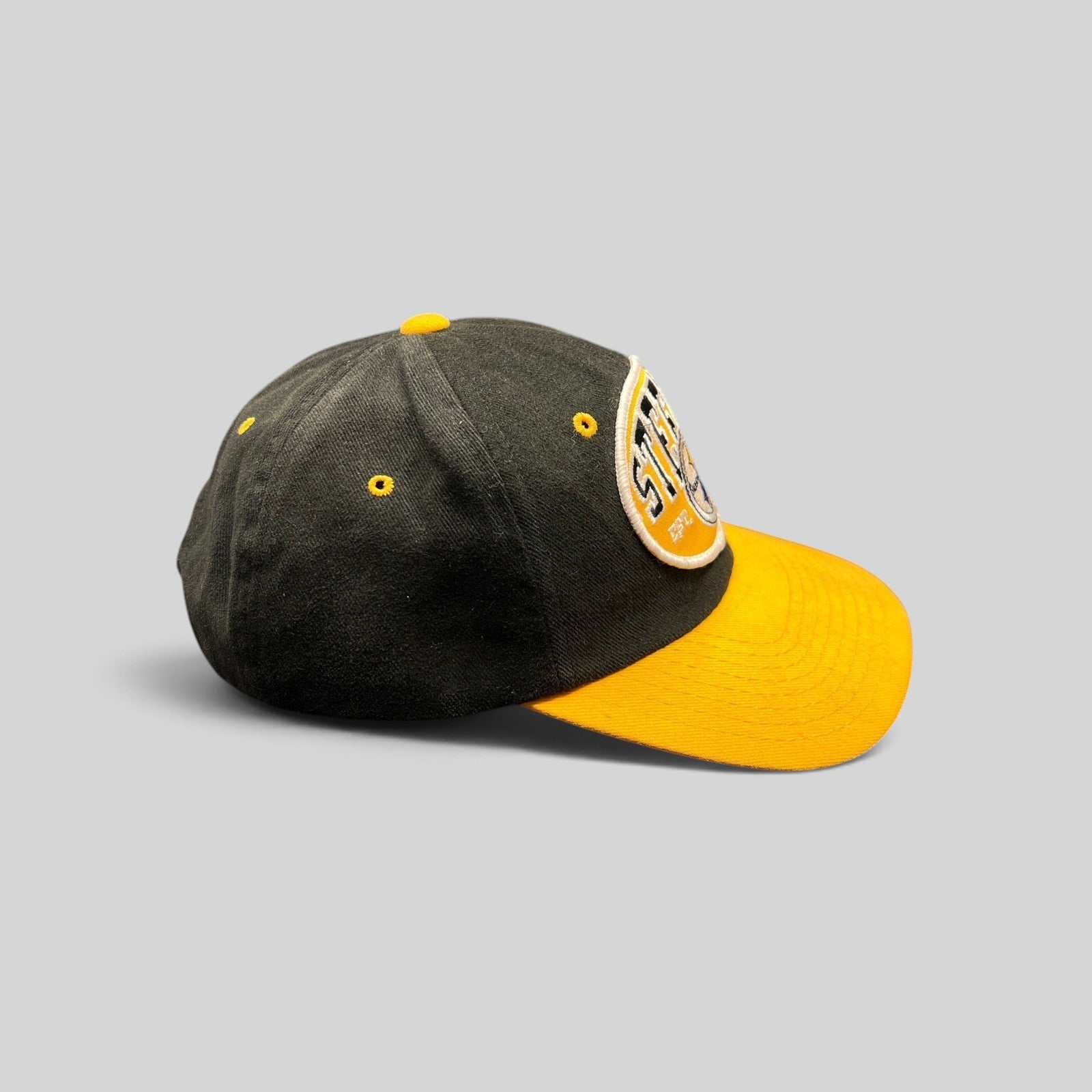 Raree Finds vintage Pittsburgh Steelers snapback hat with black crown, gold visor, and embroidered team patch.