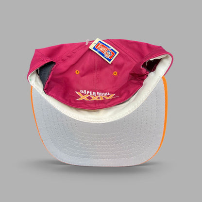Raree Finds vintage 1995 Super Bowl XXIX New Era snapback hat featuring a maroon crown, orange brim, and gray undervisor