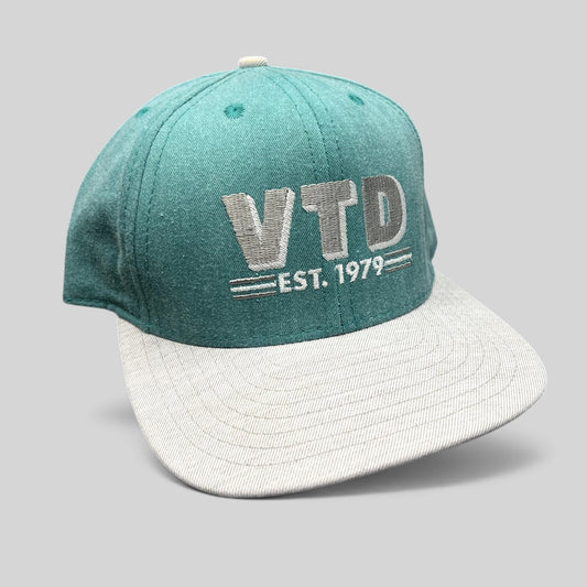 Raree Finds vintage teal and gray California Headwear snapback hat with VTD EST. 1979 embroidered logo