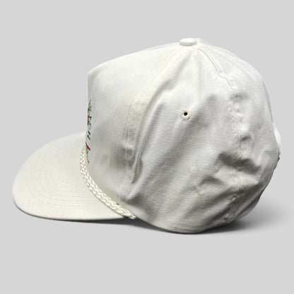 Raree Finds vintage Myrtle Beach Polo Club white rope trucker hat with side profile view and embroidered logo