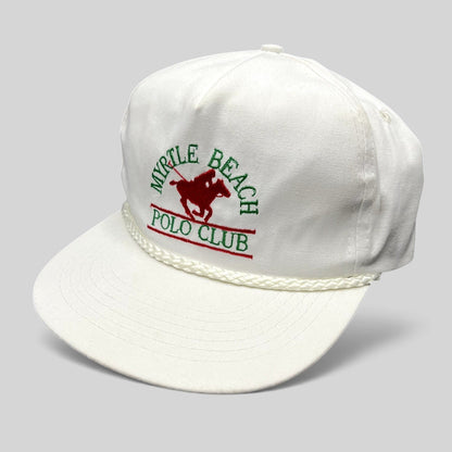 Raree Finds vintage white Myrtle Beach Polo Club rope trucker hat with red and green embroidered horse logo