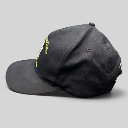 Raree Finds vintage black New York Yankees 3-peat World Champions snapback hat with gold and white embroidery
