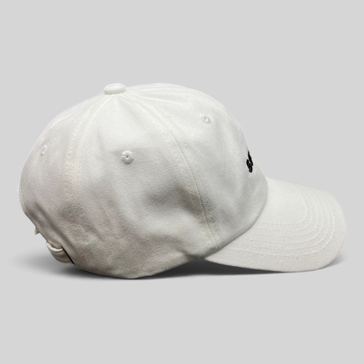 Raree Finds white cotton dad cap with embroidered sex.com logo and adjustable brass strapback closure