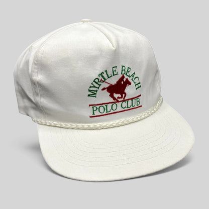 Raree Finds vintage white Myrtle Beach Polo Club rope trucker hat with red and green embroidered horse logo