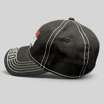Raree Finds black 2010 World Series of Poker flexfit hat with white contrast stitching and embroidered brim detail.