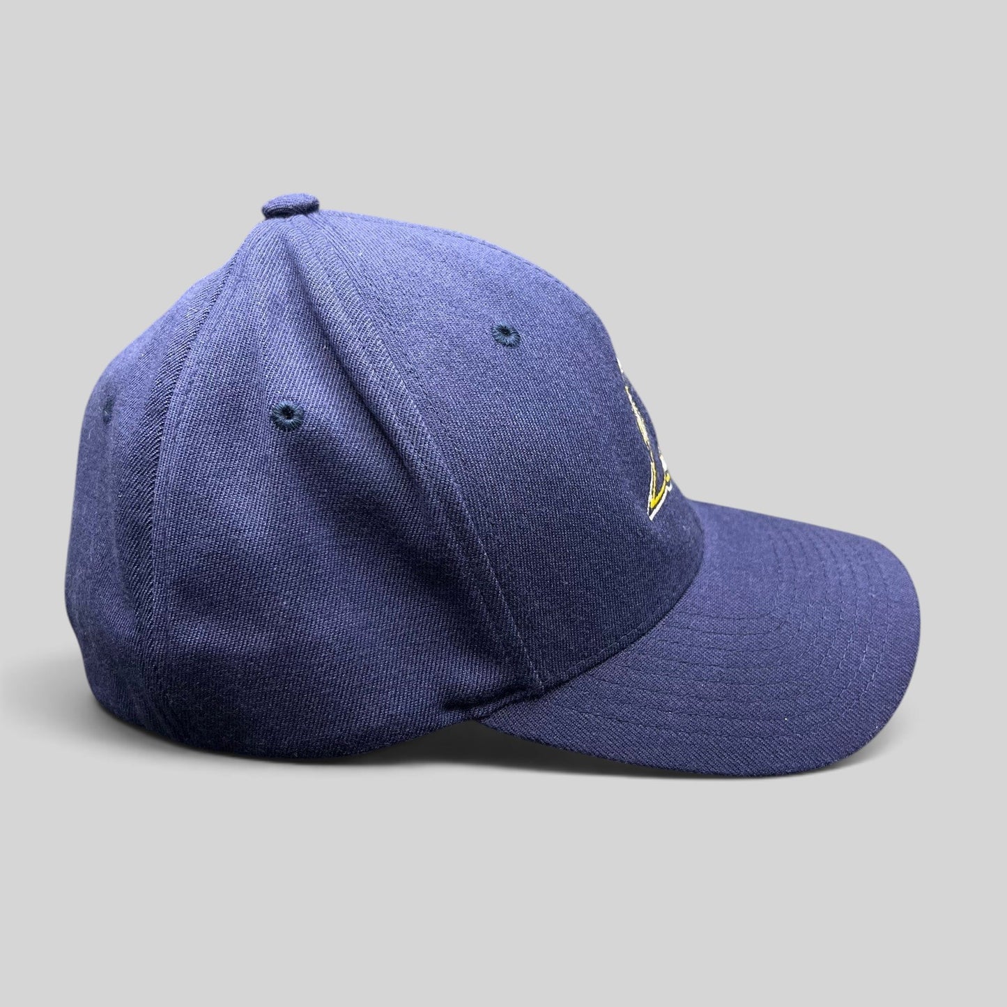 Raree Finds navy blue X-Men First Class film crew Flexfit hat with embroidered logo, side profile view.